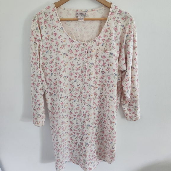 Vintage Laura Taylor Floral Night Shirt Pajamas Size Medium - Picture 2 of 5